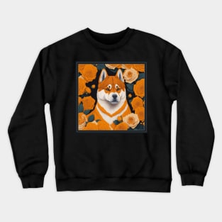 Dogs, akita inu and flowers, dog, seamless print, style vector (yelloow version 2 akita-inu, hachi) Crewneck Sweatshirt